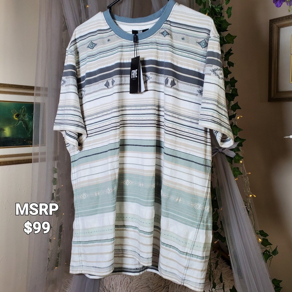 Frye Mens Southwestern Short Sleeve T-Shirt NWT 2XL Blue Green $99 Macy's